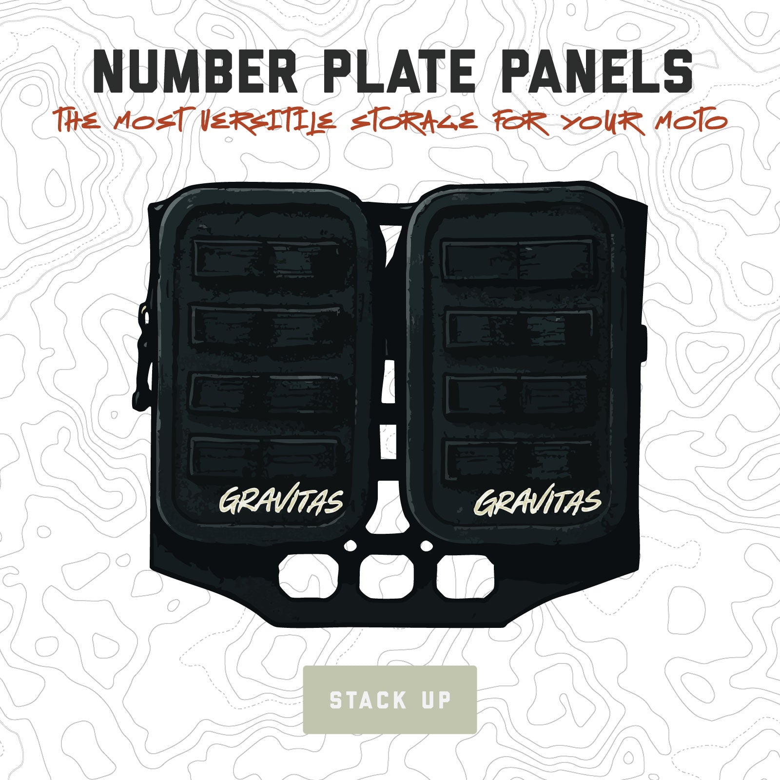 Gravitas, Dual Stack Pack, Apex Panel, Moto Storage